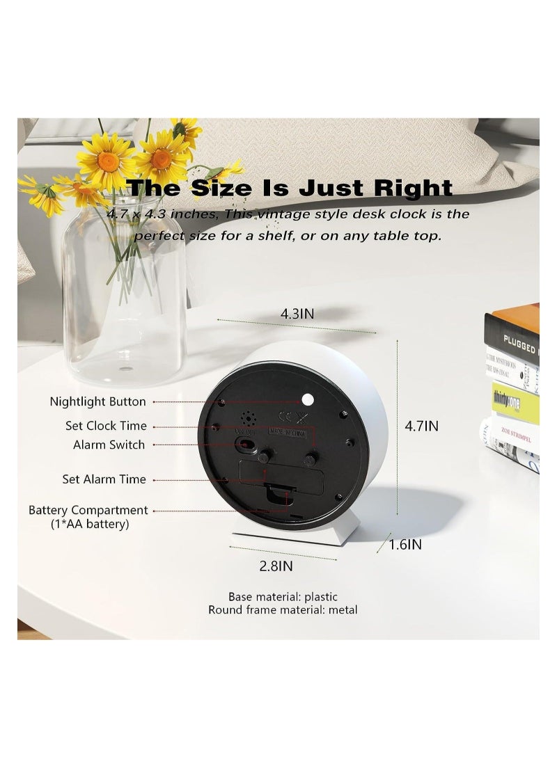 كابتن تيك Analog Alarm Clock, Travel Alarm Clock Basic Bedroom Clock Table Clocks, Small Retro Desk Clock, Slient Metal Table Clock with Light for Living Room Decor, Bedroom, Bedside, Shelf - Image 5