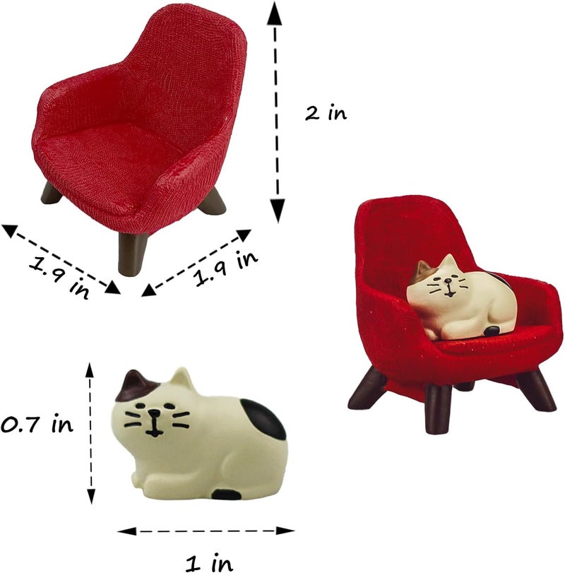 Refintural Miniature Cat Figurines with Small Sofa - Resin Mini Cat Figures, Kitten Miniature Desk Accessories - Perfect Cute Cat Gift for Cat Lovers (Red Sofa) - Image 2