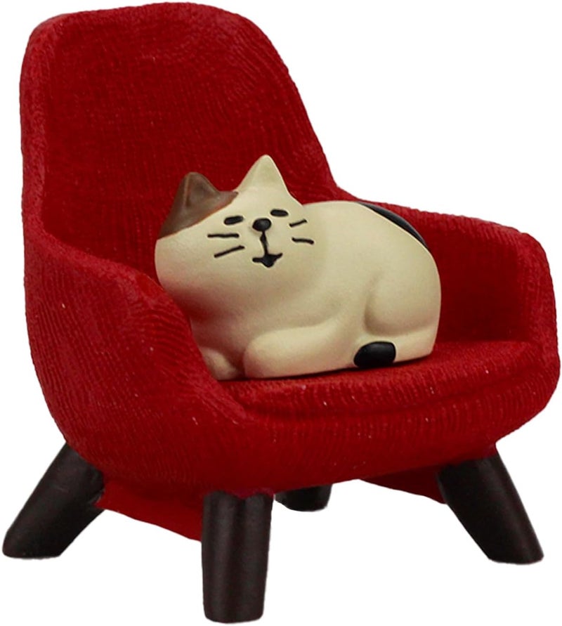Refintural Miniature Cat Figurines with Small Sofa - Resin Mini Cat Figures, Kitten Miniature Desk Accessories - Perfect Cute Cat Gift for Cat Lovers (Red Sofa) - Image 1