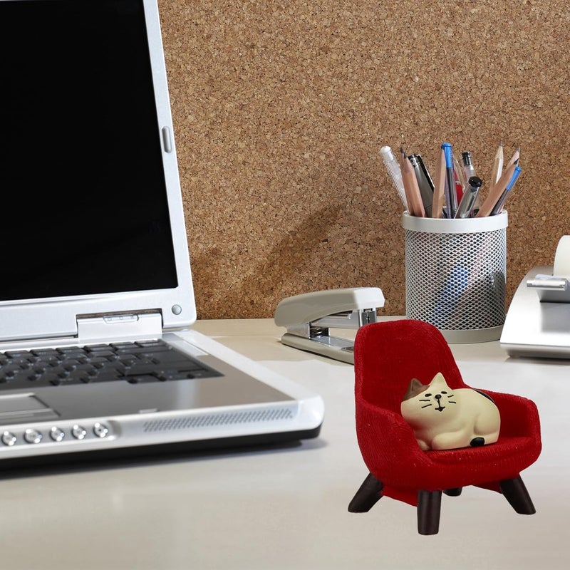 Refintural Miniature Cat Figurines with Small Sofa - Resin Mini Cat Figures, Kitten Miniature Desk Accessories - Perfect Cute Cat Gift for Cat Lovers (Red Sofa) - Image 4