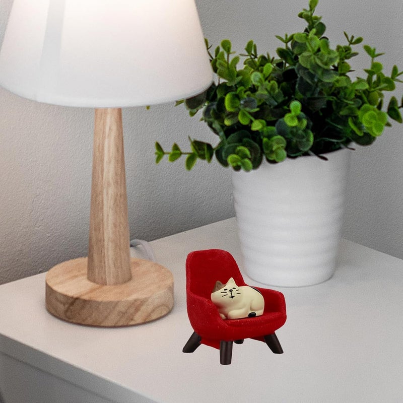 Refintural Miniature Cat Figurines with Small Sofa - Resin Mini Cat Figures, Kitten Miniature Desk Accessories - Perfect Cute Cat Gift for Cat Lovers (Red Sofa) - Image 5