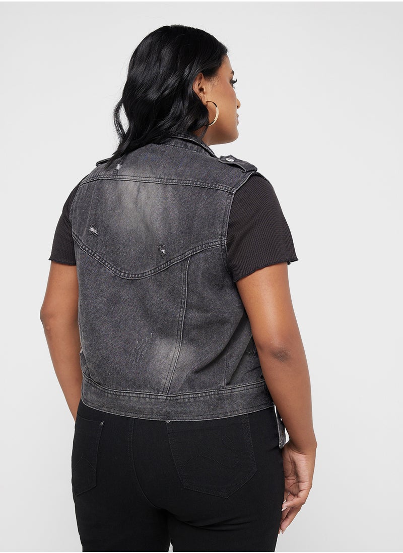 Ginger Plus - Belted Denim Vest - Image 1