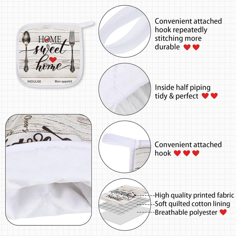 Rtteri 5 Pcs Farmhouse Dish Towels Pot Holders Oven Mitts Set 2 Vintage Wood Planks Kitchen Towels 1 Mittens Oven Glove 2 Potholders for Cooking Baking Grilling Supply Holiday Housewarming Gifts - Image 3