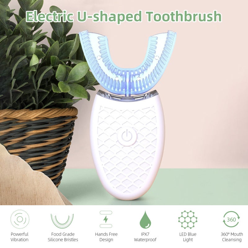 Electric Toothbrush with LED Light 3 Modes for Adults Teeth Whitening Mouth Cleansing Gums Protection Hands Auto Tooth Brush Waterproof IPX7 U-Shaped Toothbrush - Image 2