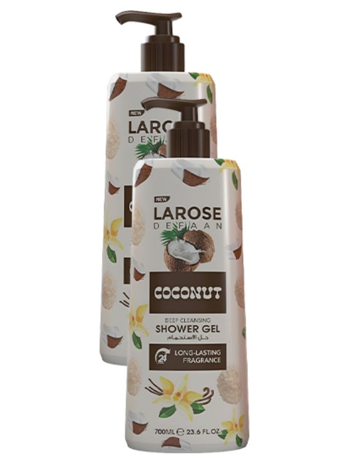 لا روز 2 قطع جل استحمام جوز الهند للتنظيف العميق برائحة تدوم طويلاً 700 مل - Image 1