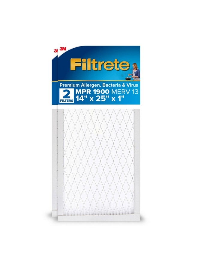FILTRETE Filtrete 14x25x1 AC Furnace Air Filter, MERV 13, MPR 1900, Premium Allergen, Bacteria & Virus Filter, 3-Month Pleated 1-Inch Electrostatic Air Cleaning Filter, 2-Pack (Actual Size 13.81x24.81x0.78 in)  - Image 1