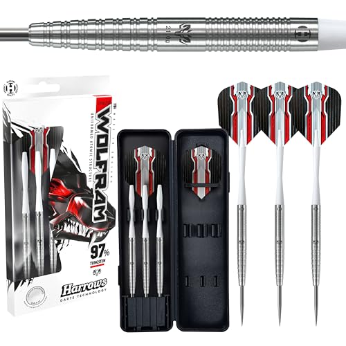 Harrows Wolfram 97% Tungsten Steel Tip Darts Set 21g, 22g, 23g, 24, 25g & 26g - Includes Speedline Shafts, Marathon - Wolfram Flights & Travel Case 22g - Image 1
