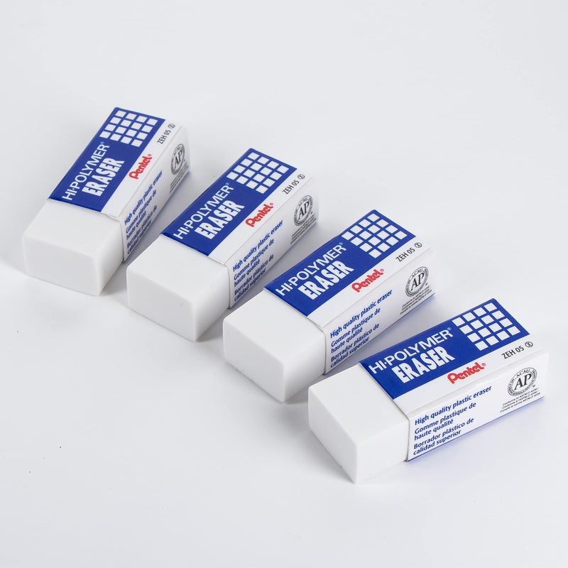 Pentel Hi-Polymer Block Eraser Small White, Pack of 4 (ZEH05BP4) - Image 2