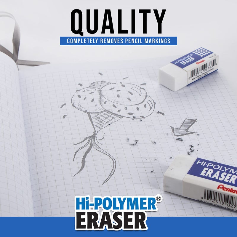Pentel Hi-Polymer Block Eraser Small White, Pack of 4 (ZEH05BP4) - Image 3