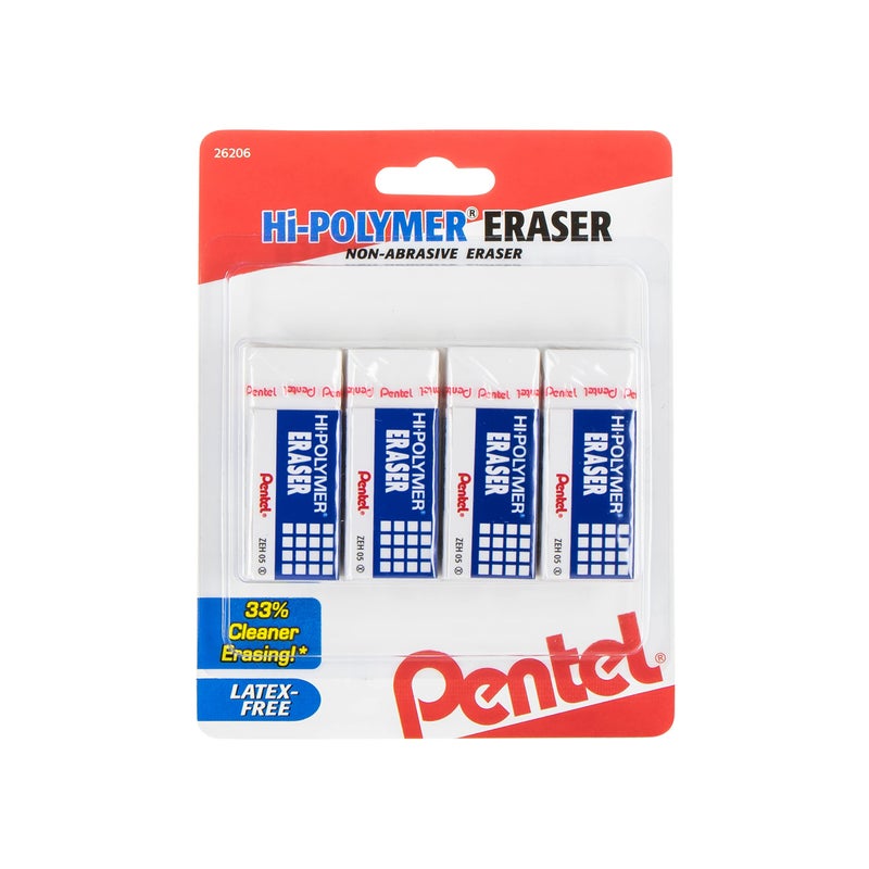 Pentel Hi-Polymer Block Eraser Small White, Pack of 4 (ZEH05BP4) - Image 1