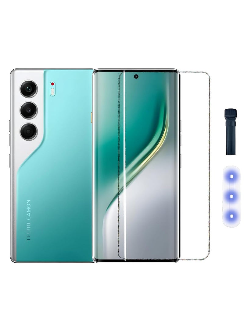 One Minute Premium UV Tempered Glass Screen Protector Guard Compatible For TECNO Camon 40 Pro 5G ( Pack of 1) Full Adhesive UV Curved Case Friendly HD Clarity with easy installation kit - Image 1