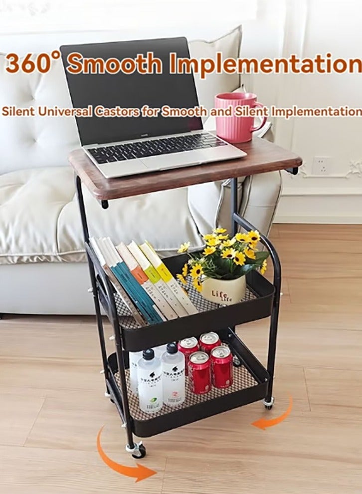 Bukela Utility Cart with Wooden Table Top, 3-Tier Metal Rolling Storage Cart, Black Trolley Kitchen Organizer Rolling Desk with Locking Wheels for Office Classroom Home - Image 2