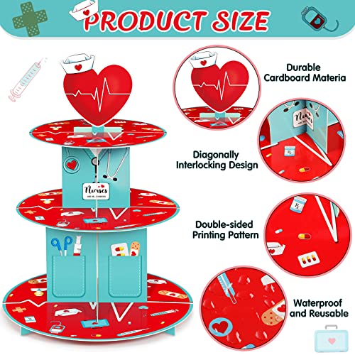 Nuenen 3 Tier Cupcake Stand Nurse Themed Graduation Party Decoration Medical Rn Cupcake Stand Party Supplies Holder Decoration for Doctors Nurses Day - Image 3