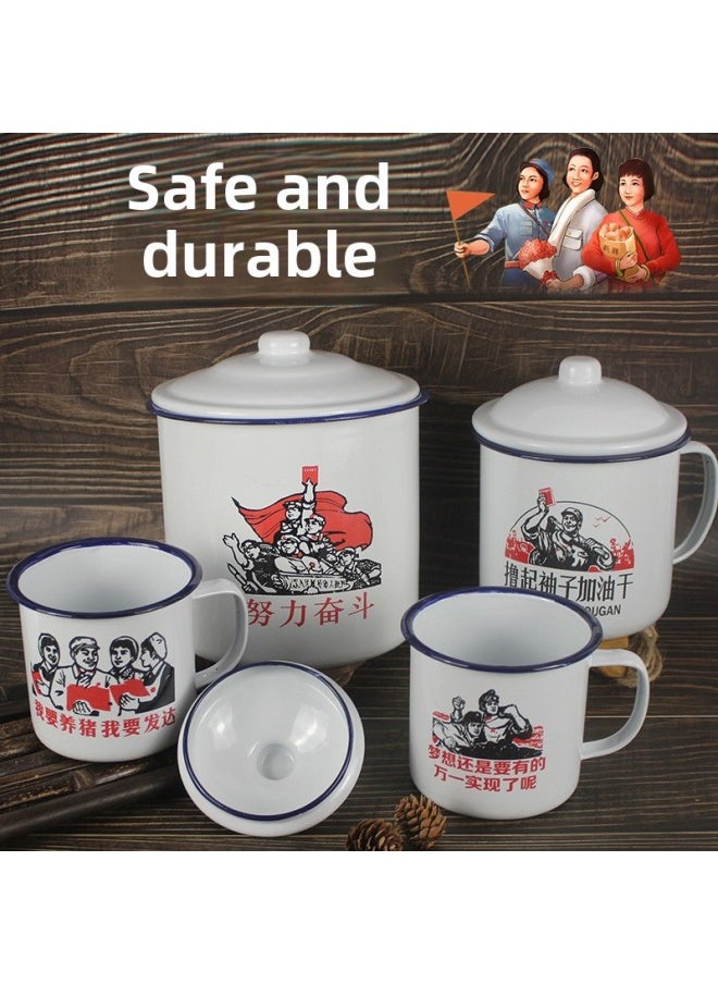 Generic - Old-fashioned Nostalgic Thickened Double-lined Iron Tea Jar With Lid Veteran Cadres Cup Cup Cup Cup Cup Optional Pattern Printing-Color:The Vast World Has Great Achievements-Capacity:10cm 700ml (with Lid) - Image 1