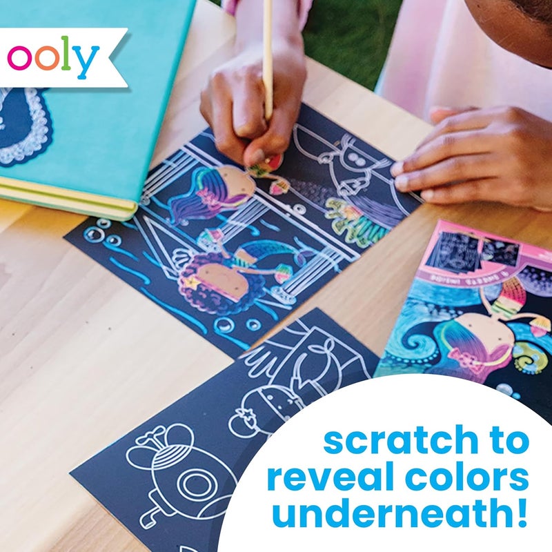 Ooly Scratch & Scribble 10pc Art Kit with 8 Total Scratch Cards (4 Illustrated, 2 Blank, 2 Rainbow) with Scratching Tool and Sparkled Stickers, Art Set Gifts for Kids - Monster Pals - Image 2