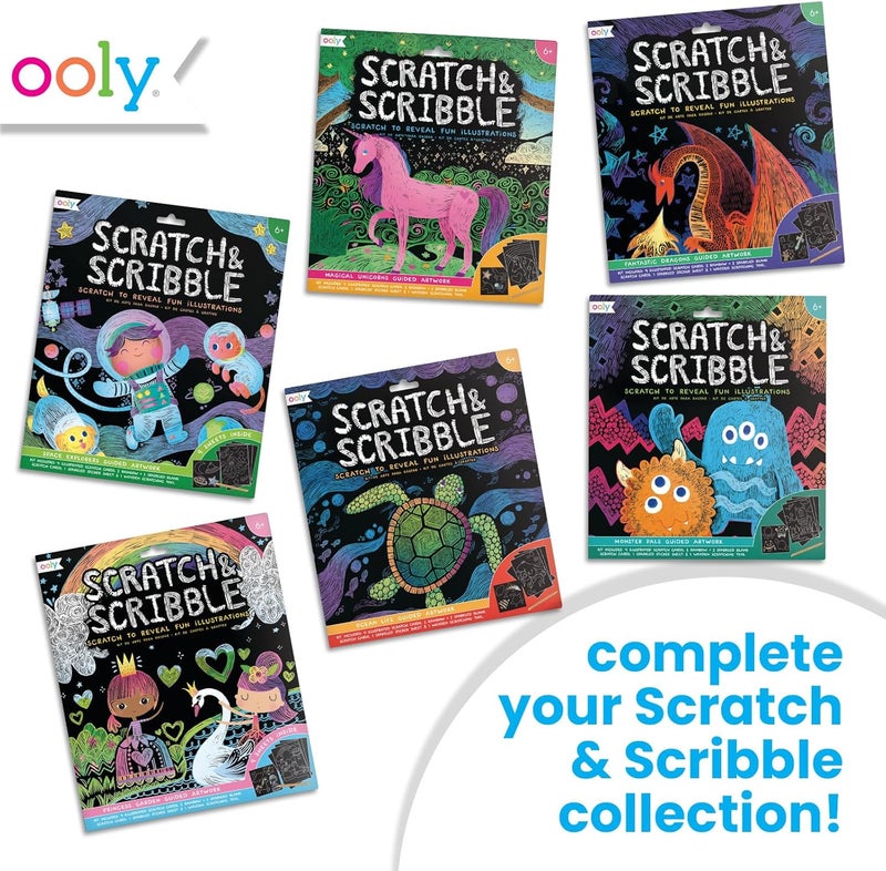 Ooly Scratch & Scribble 10pc Art Kit with 8 Total Scratch Cards (4 Illustrated, 2 Blank, 2 Rainbow) with Scratching Tool and Sparkled Stickers, Art Set Gifts for Kids - Monster Pals - Image 5