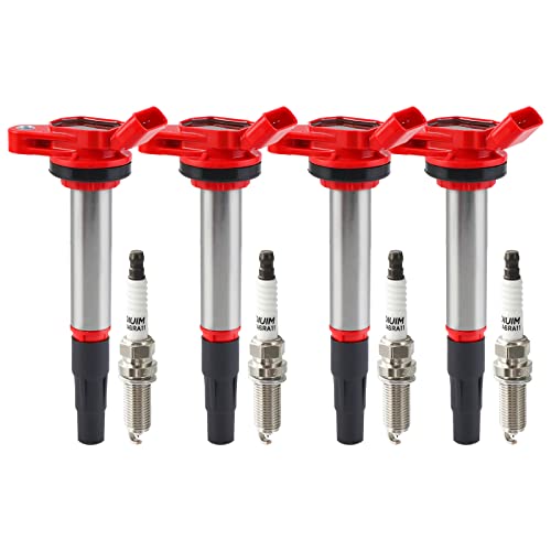 Pindex 4 Pack Ignition Coils and Double Iridium Spark Plug UF596 UF619 Coil Pack Kits Compatible with Toyota Pontiac Corolla Lexus Scion Matrix CT200h 20082017 18L L4 9091902258