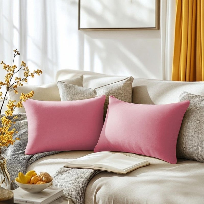 QUORGVES Light Pink Pillow Covers 12x20 Inch Pack of 2 Light Pink Throw Pillows for Couch Living Room Bed Bedroom Soft Velvet Lumbar Throw Pillow Cover 12 x 20 Set of 2 - Image 1
