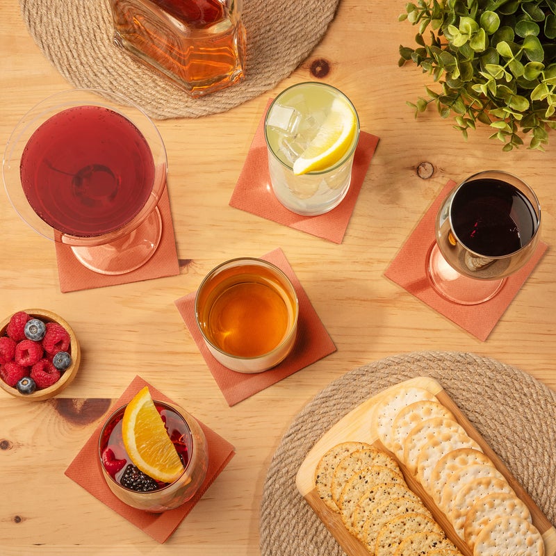 AH AMERICAN HOMESTEAD AMERICAN HOMESTEAD Terracotta Cocktail Napkins - Premium 4.75"x4.75" Disposable Linen-Like Beverage Napkins - Bulk Square Party Bar Serviettes for Weddings, Parties, Events, and Daily Use - 100 Count - Image 3