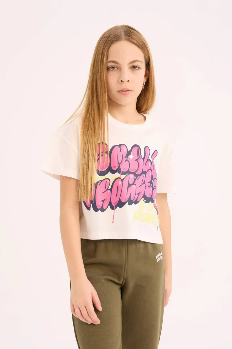 DeFacto Girl Boxy Fit Crew Neck Printed Short Sleeve T-Shirt
