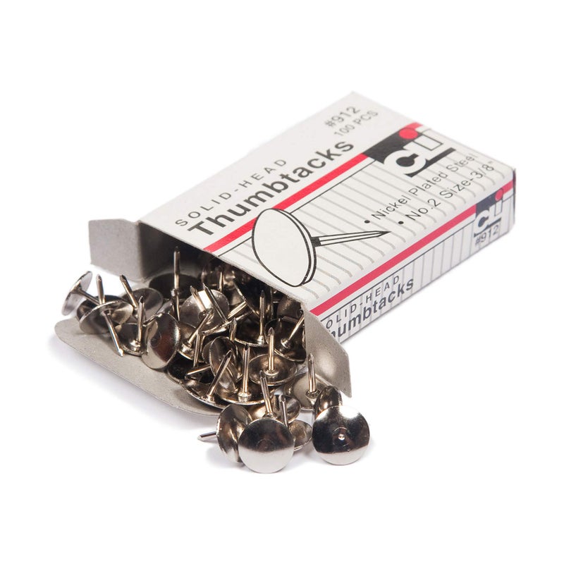 Charles Leonard Thumb Tacks, Nickel Plated Solid Head, 3/8 Inch Head, 100-Pack (912) - Image 1