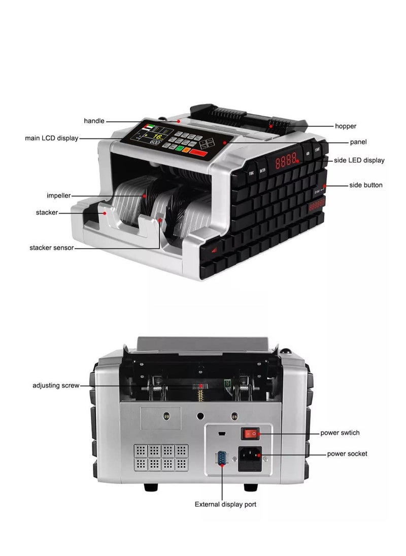 Crony - AL-6200T Professional Mixed Denomination Bill Counter Machine with Value Counting - High Speed 1000pcs/min Bank Grade Currency Counter with UV/MG/IR Detection - Portable Money Counter with 200pcs Hopper/Stacker, Dual Display, Batch Mode & Auto Currency Customization - RS-232 Interface, AC 220V, Compact 305x255x180mm Design (500g) - Includes 1 Year Warranty + 3 Months Software Updates - Ideal for Banks, Retail Stores, Cash-Intensive Businesses Seeking Accurate Bill Counting, Sorting & Note Detection - Image 1