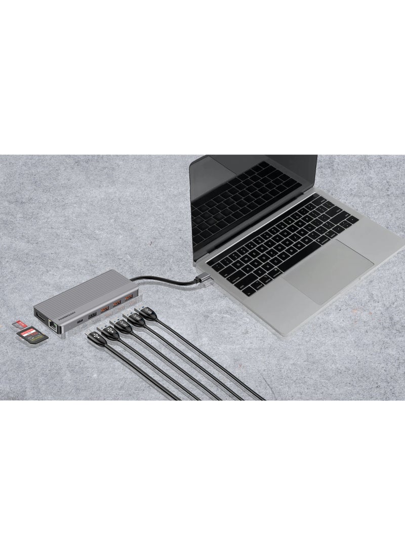 Powerology - 12in1 USB-C Hub HDMI Type-C 100W PD Ethernet VGA USB SD MicroSD 3.5AUX - Dark Gray - Image 1