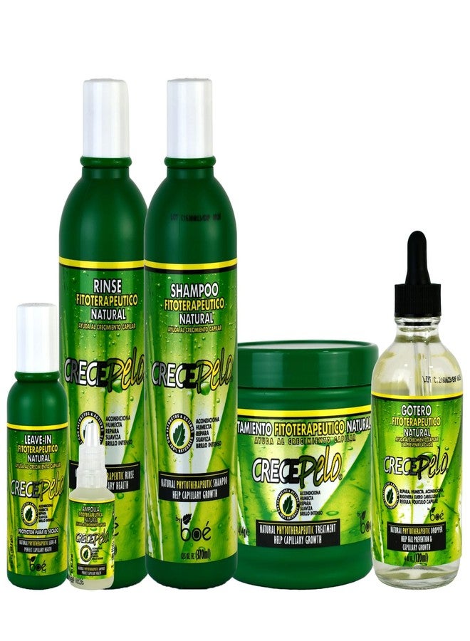 Crece Pelo Natural Hair Growth Kit – 6-Piece Set with Shampoo, Rinse, Leave-In, Hair Mask, Drops & Ampoule – Phytotherapeutic Formula for Hair Growth, Strength & Thickness – Sulfate-Free - Image 1