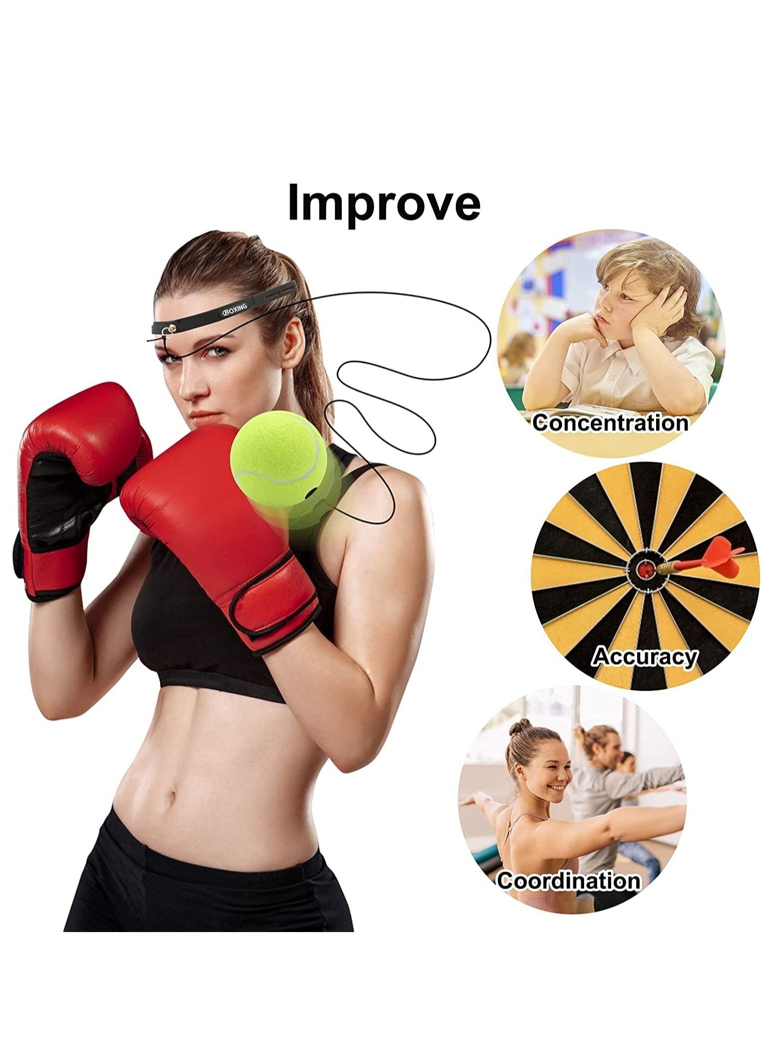 Boxing Reflex Ball Fight Ball Reflex Boxing Equipment Punching Ball  Difficulty Level Boxing Ball with Headband for Improving Speed Reactions and Hand Eye Coordination - 3 Ball 