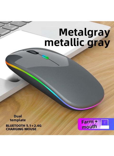 Suitable For Apple Huawei Dual Mode Wireless Mouse Rechargeable Mute Luminous Bluetooth Mouse Type-c Mouth-Color:Charging Dual-mode Luminous Model  With Packaging + Charging Cable