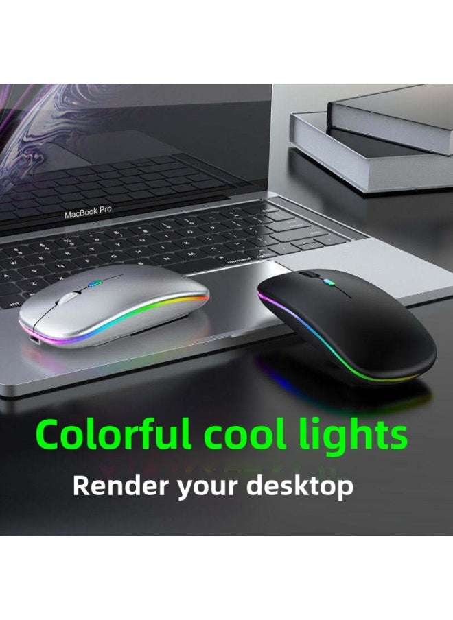 Generic - Suitable For Apple Huawei Dual Mode Wireless Mouse Rechargeable Mute Luminous Bluetooth Mouse Type-c Mouth-Color:Charging Dual-mode Luminous Model  With Packaging + Charging Cable - Image 1