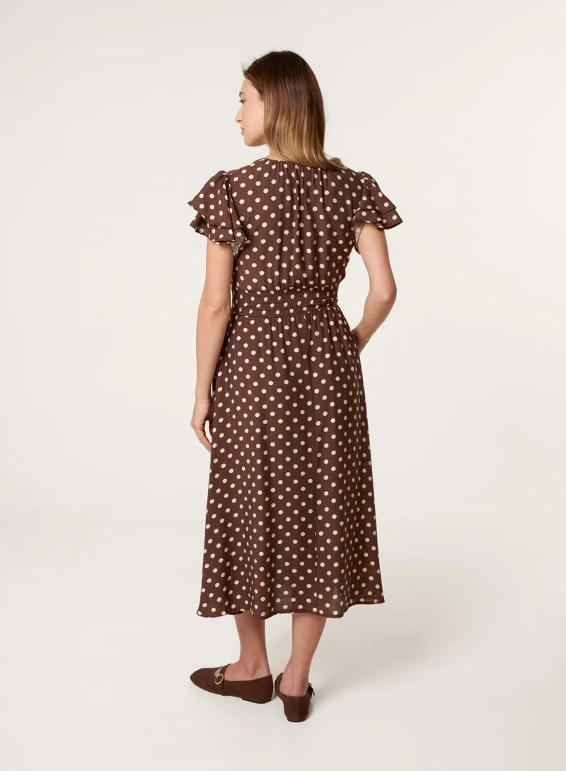 بلو فانيلا فستان ميدي منقط بكسرات مزدوجة