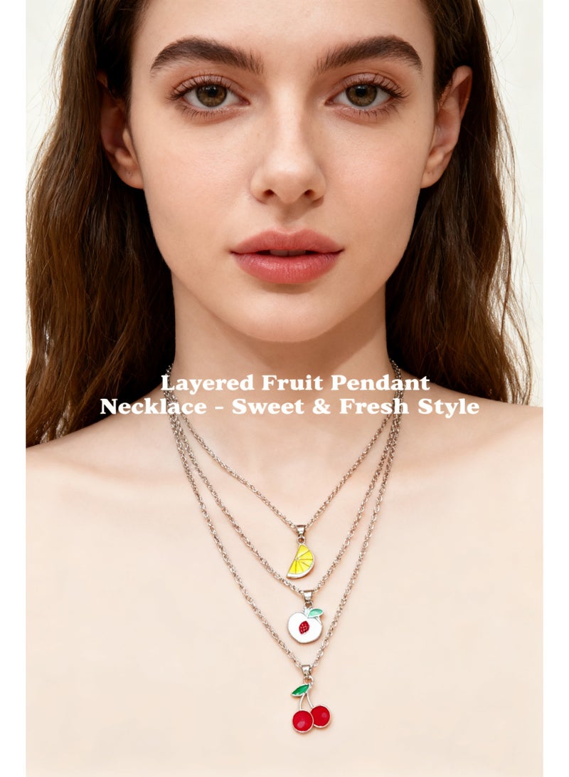 أروى لطيف الطبقات الفاكهة قلادة قلادة-الليمون ، الخوخ ، الكرز سحر متعدد الطبقات سلسلة للنساء والفتيات - Image 4