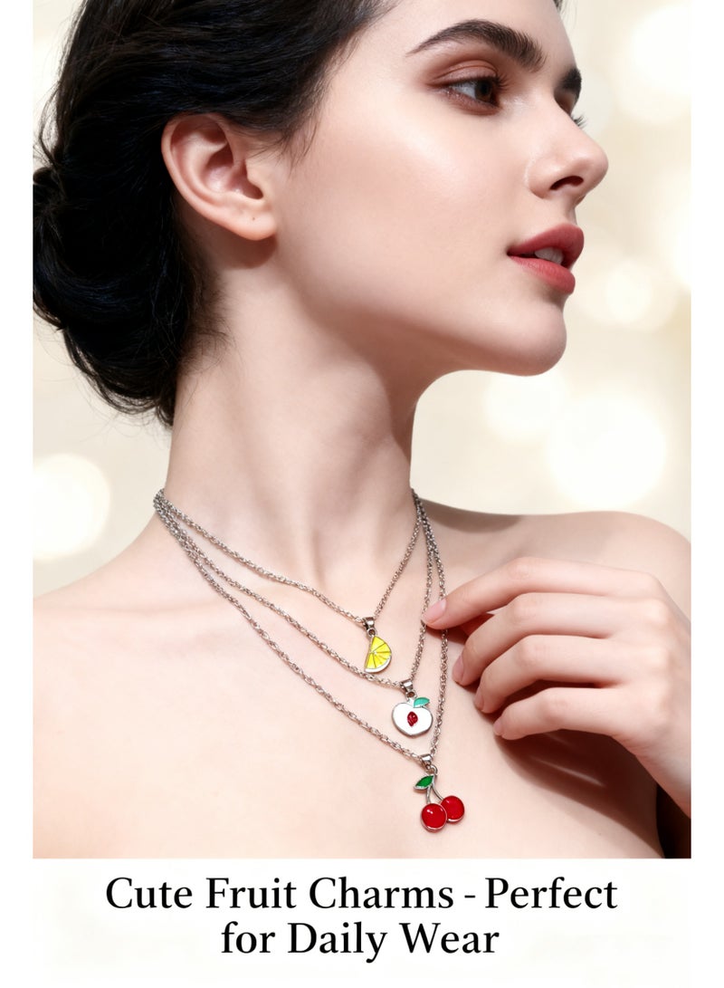 أروى لطيف الطبقات الفاكهة قلادة قلادة-الليمون ، الخوخ ، الكرز سحر متعدد الطبقات سلسلة للنساء والفتيات - Image 1