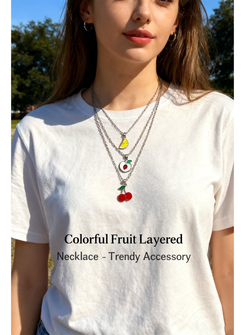 أروى لطيف الطبقات الفاكهة قلادة قلادة-الليمون ، الخوخ ، الكرز سحر متعدد الطبقات سلسلة للنساء والفتيات - Image 3