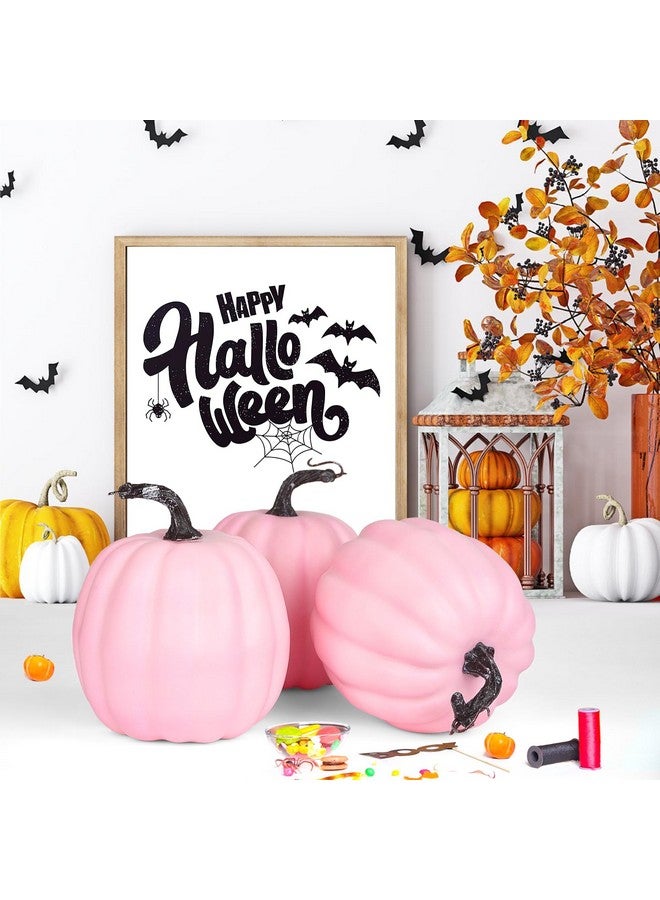 Artmag 6 Inch Large Artificial Pumpkins, 4PCS Big Pink Pumpkins Faux Foam Harvest Pumpkins for Fall Autumn Thanksgiving Seasonal Holiday Decor Decorations (Pink) - Image 2