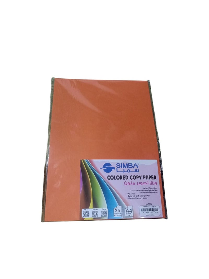 Simba photocopy paper ream 25 sheets 210 gsm A4 orange Model FT-210-20