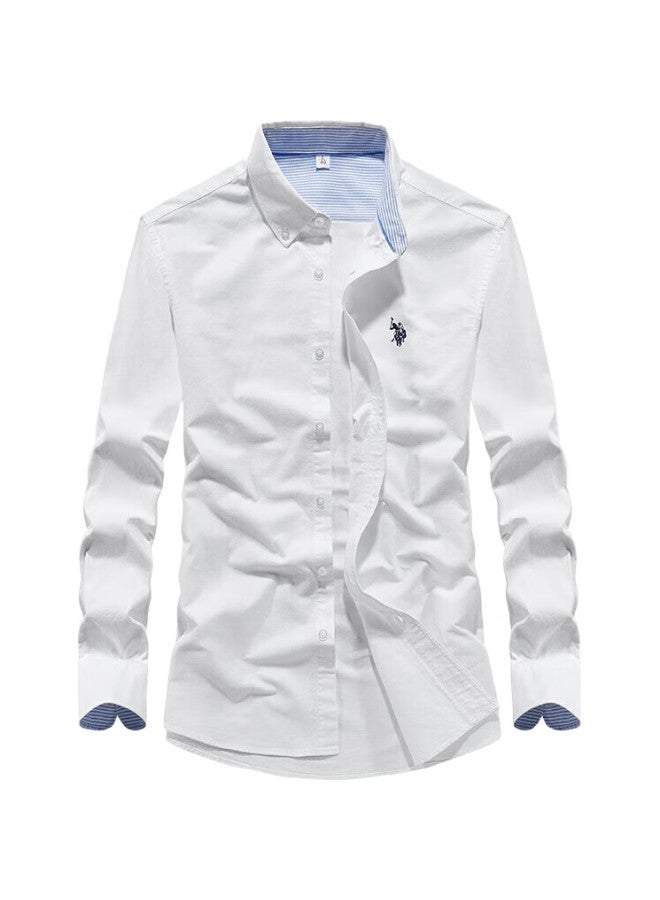 U.S. Polo Assn. قميص بأكمام طويلة للرجال من يو إس بولو أسن، ربيع وخريف، قماش أكسفورد قطن نقي، عمل غير رسمي، مقاس واسع، خالي من التجاعيد، قابل للتنفس، أبيض، 2XL - Image 2