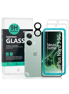 Ibywind Screen Protector For Oneplus Nord 3 5G 6.74 Inches With 2 Pcs Tempered Glass 1Pc Camera Lens Protector 1Pc Backing Carbon Fiber Film Fingerprint Reader Easy To Install  - Image 1