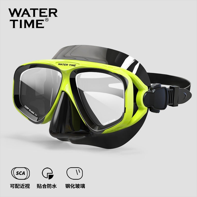 WATERTIME مجموعة الغطس من واترتايم – سنوركل جاف كامل، قناع غوص مع عدسات طبية للسباحة والغوص - Image 1