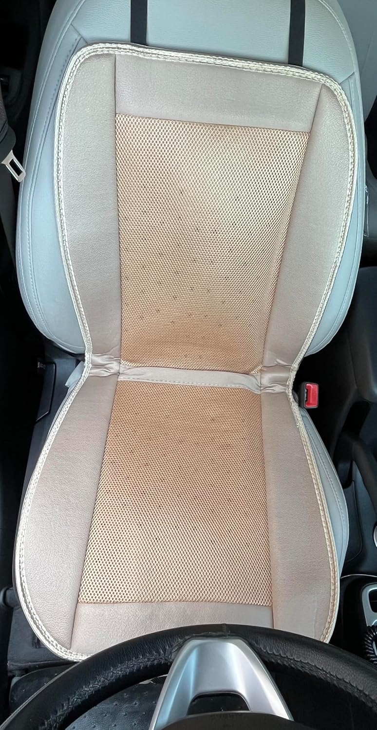 BROGBUS Polyester Car Cooling Seat Cushion Cover Ventilated Seat Cover with Inbuilt Fans with Speed Control Cooling Seat for Driver Seat (Supports 12V to 24V, Cream) - Image 3
