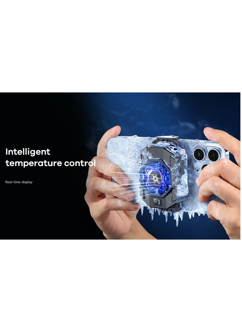 REMAX - RT-F9i Semiconductor Magnetic Phone Cooler, Digital Temperature Display for Phone or Tablet Mobile Gaming, Streaming. Fast Cooling, Colorful Lighting, Low Noise, Type C with Clamp, 2-lelvel adjustment - Image 1