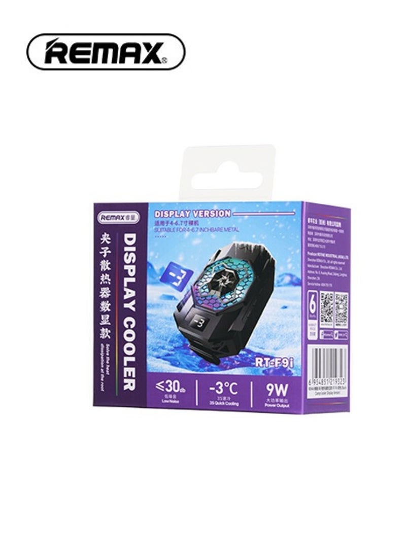 REMAX - RT-F9i Semiconductor Magnetic Phone Cooler, Digital Temperature Display for Phone or Tablet Mobile Gaming, Streaming. Fast Cooling, Colorful Lighting, Low Noise, Type C with Clamp, 2-lelvel adjustment - Image 1