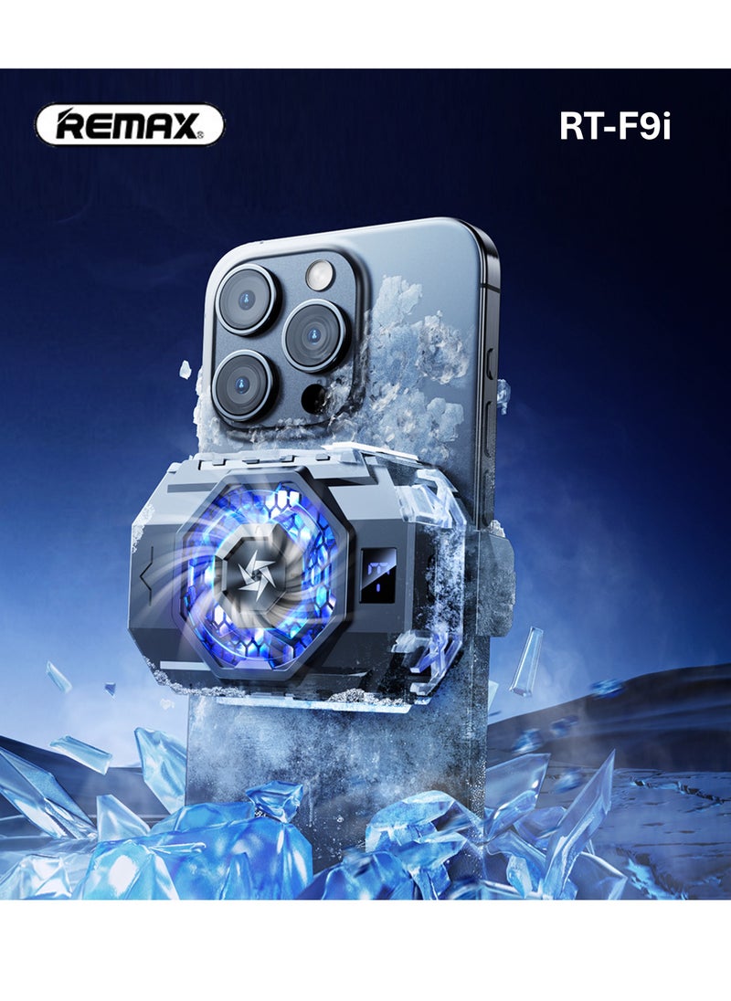 REMAX - RT-F9i Semiconductor Magnetic Phone Cooler, Digital Temperature Display for Phone or Tablet Mobile Gaming, Streaming. Fast Cooling, Colorful Lighting, Low Noise, Type C with Clamp, 2-lelvel adjustment - Image 1