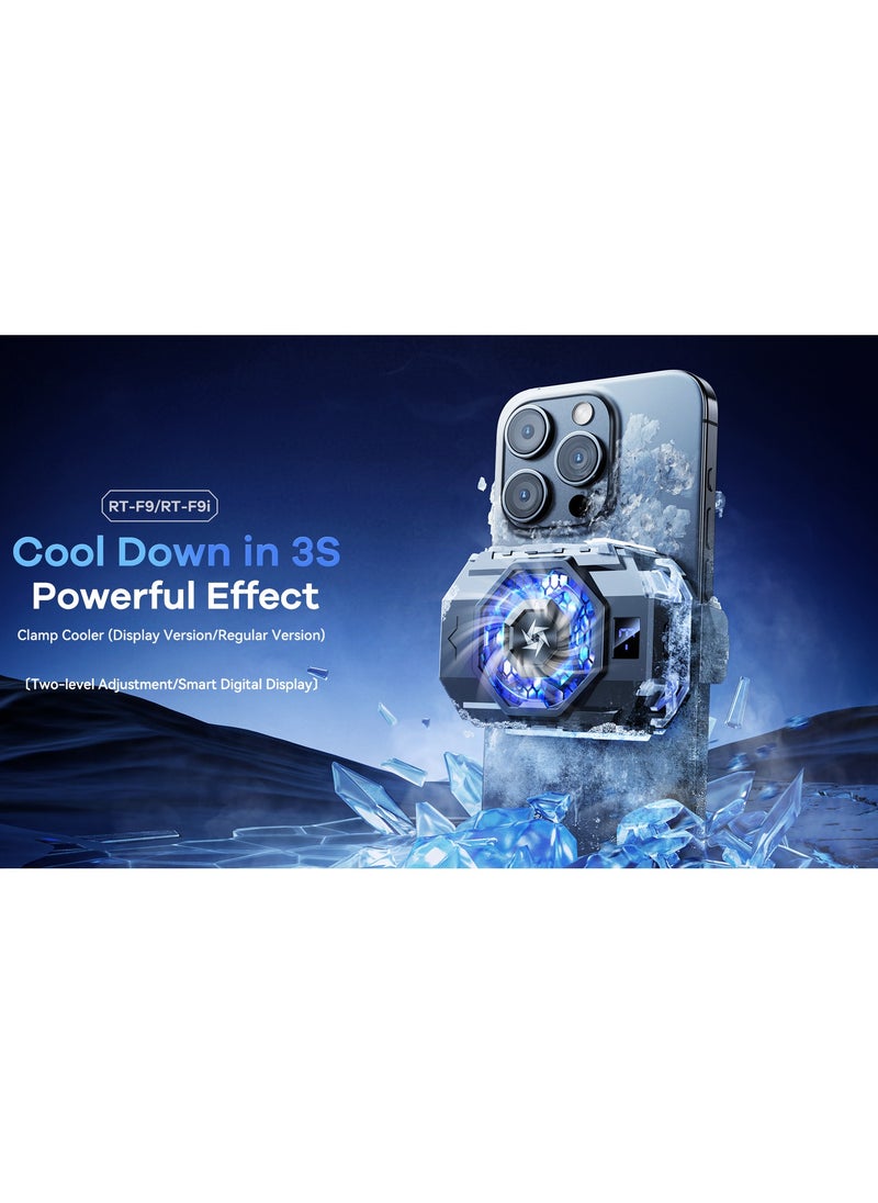 REMAX - RT-F9i Semiconductor Magnetic Phone Cooler, Digital Temperature Display for Phone or Tablet Mobile Gaming, Streaming. Fast Cooling, Colorful Lighting, Low Noise, Type C with Clamp, 2-lelvel adjustment - Image 1