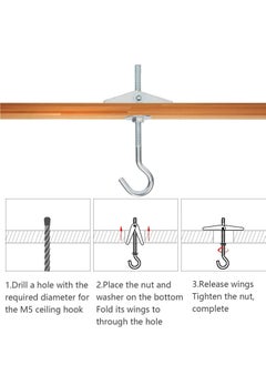 Excefore Ceiling Hooks, 8 Pcs Wing Spring Toggle Hooks, Carbon Steel Wing Spring Toggle Hooks, Fixed Anchor Hooks for Drywall Cavity Hollow Wall Board Plank Hanging Plants Lights (M5x90mm)  - Image 5