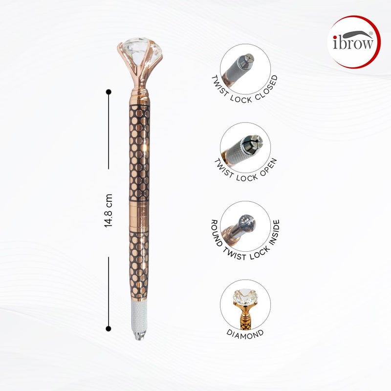 ibrow قلم مكياج شبه دائم قابل للفصل مزود بكريستال - آلة وشم يدوية للحواجب، إبر تحديد العيون - أداة وشم احترافية (ذهب وردي) - Image 4
