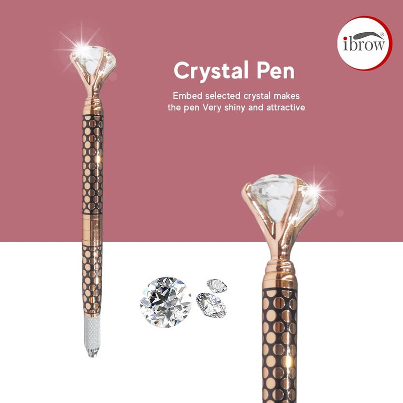 ibrow قلم مكياج شبه دائم قابل للفصل مزود بكريستال - آلة وشم يدوية للحواجب، إبر تحديد العيون - أداة وشم احترافية (ذهب وردي) - Image 3