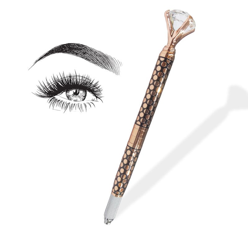 ibrow قلم مكياج شبه دائم قابل للفصل مزود بكريستال - آلة وشم يدوية للحواجب، إبر تحديد العيون - أداة وشم احترافية (ذهب وردي) - Image 1