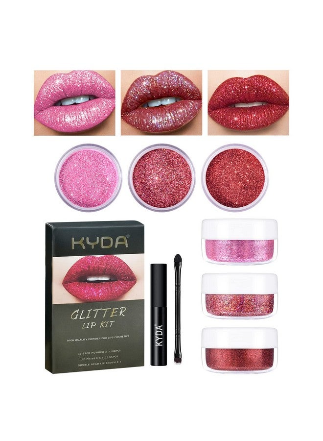 FREEORR 3 Colors Glitter Lip Kit Diamond And Glitter Metallic Lip Powder With Lip Primer Waterproof Long Lasting & Smudge Proof Upgrade Version Glitter Lip Cosmetic Without Sticky Flake Off Set A - Image 1